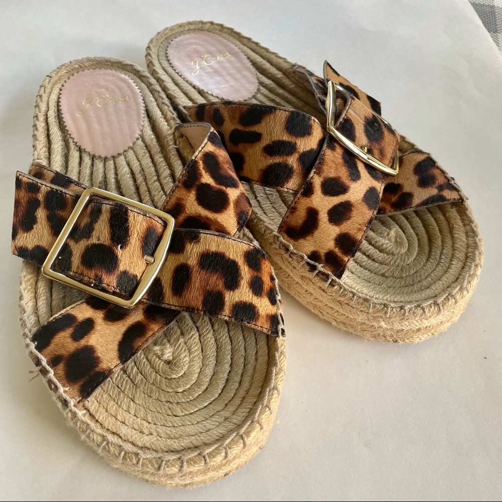 J. Crew Leopard Calf Hair Espadrilles Sandals 8